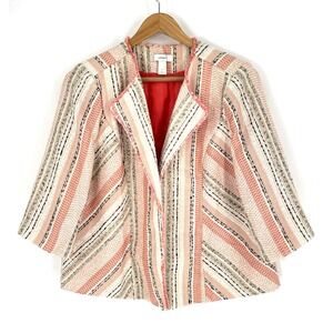 Christopher & Banks 1X Jacket Coral Cream Tweed Open Front Blazer 3/4‎ Sleeve